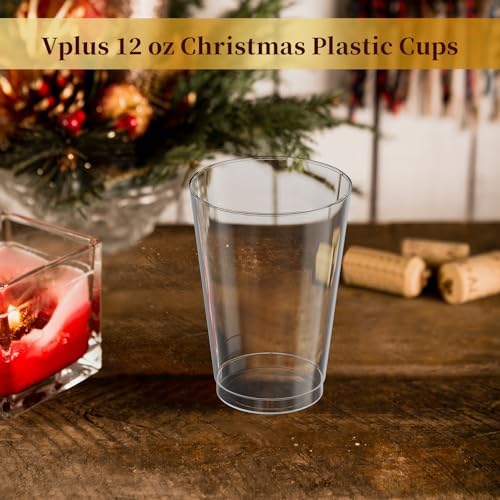 Vplus 150 Pack 12 OZ Reusable Clear Plastic Cups for Parties