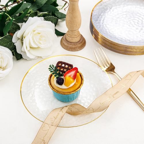Rubtlamp 100 Pcs Clear Gold Plastic Plates 7 Inch