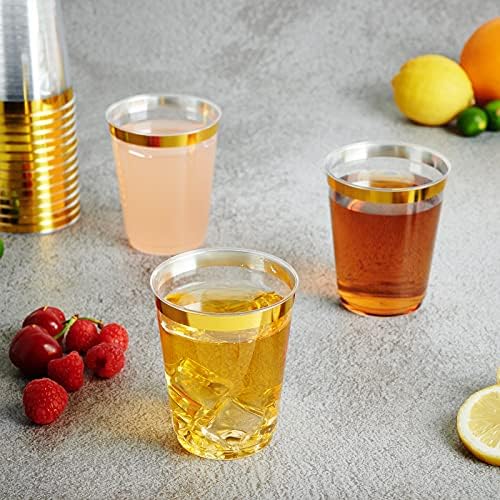 FOCUSLINE 10 oz Gold Rimmed Plastic Cups 100 Count