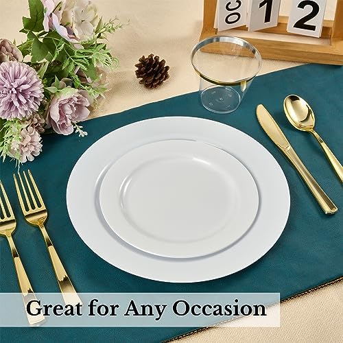 FOCUSLINE 100 Count Heavy Duty White Plastic Plates 10 Inch