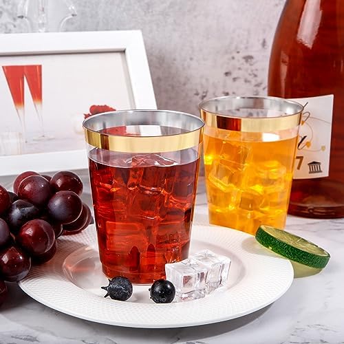 DaYammi 200 Pack 10 Oz Gold Rimmed Plastic Cups for Parties