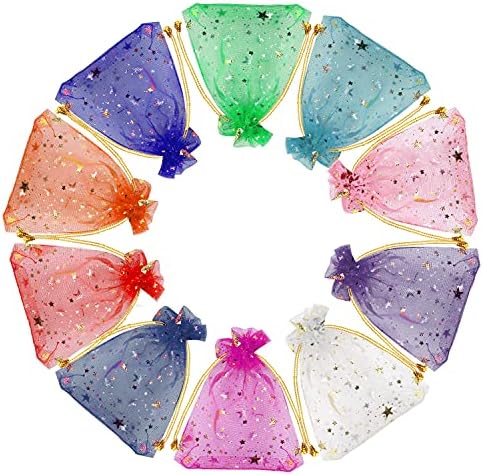 SUMAJU 100 Piece Moon Star Organza Jewelry Candy Bags Gift Pouch with Drawstring