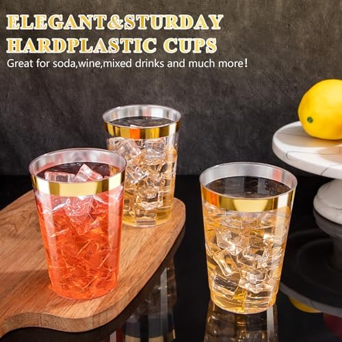 Ciaell 120PCS Gold Rimmed Plastic Cups 12Oz Heavy Duty