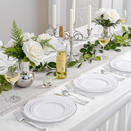 350 Piece Silver Plastic Dinnerware Set for 50 Guests