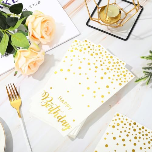 50Pcs Happy Birthday Gold Foil Dots Napkins