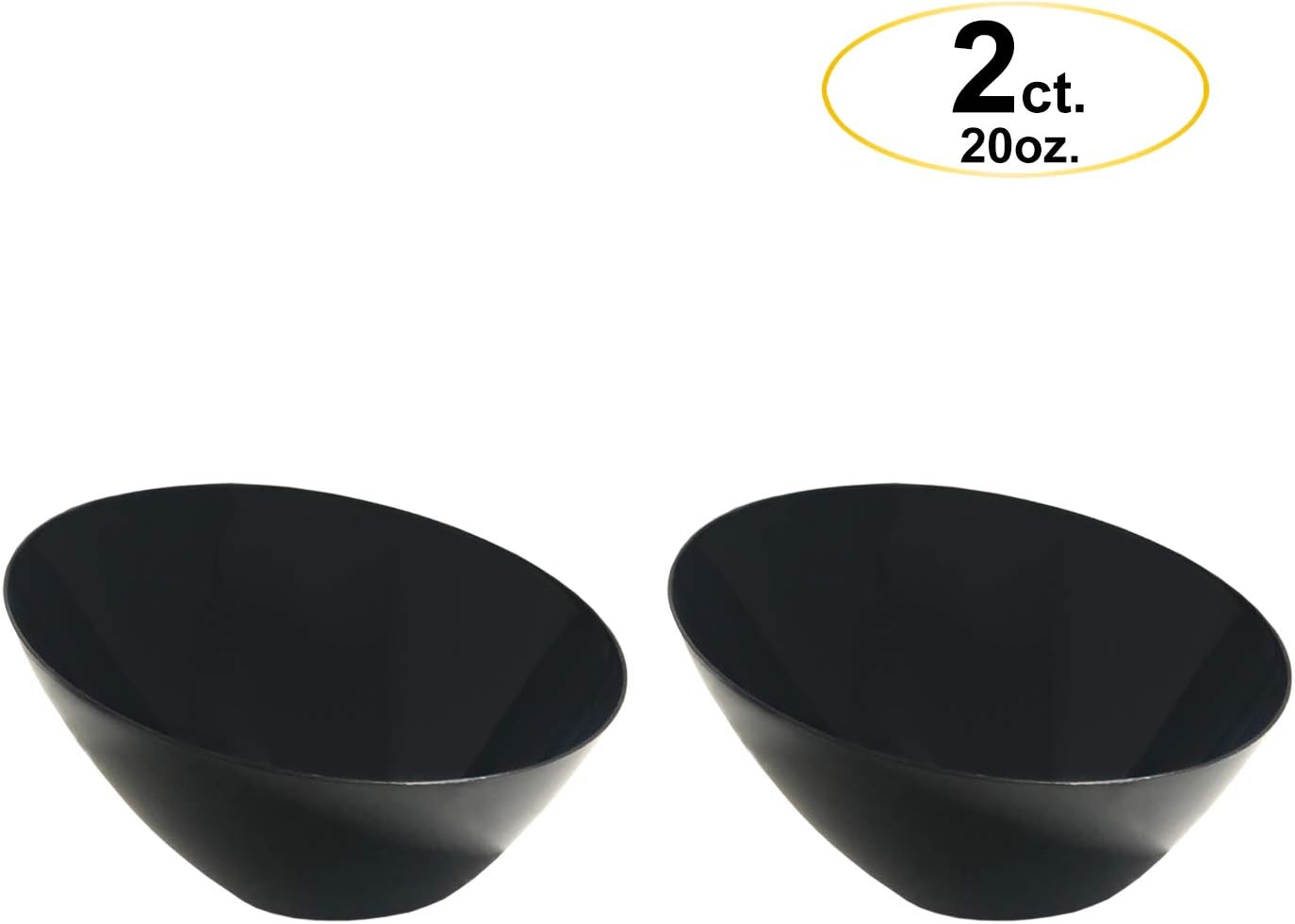 Party Essentials Disposable Hard Plastic Angle Bowl 20-Ounce Black Pack of 2