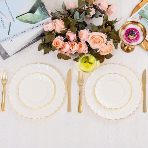 YOUBET 125PCS Scalloped Plastic Plates Set