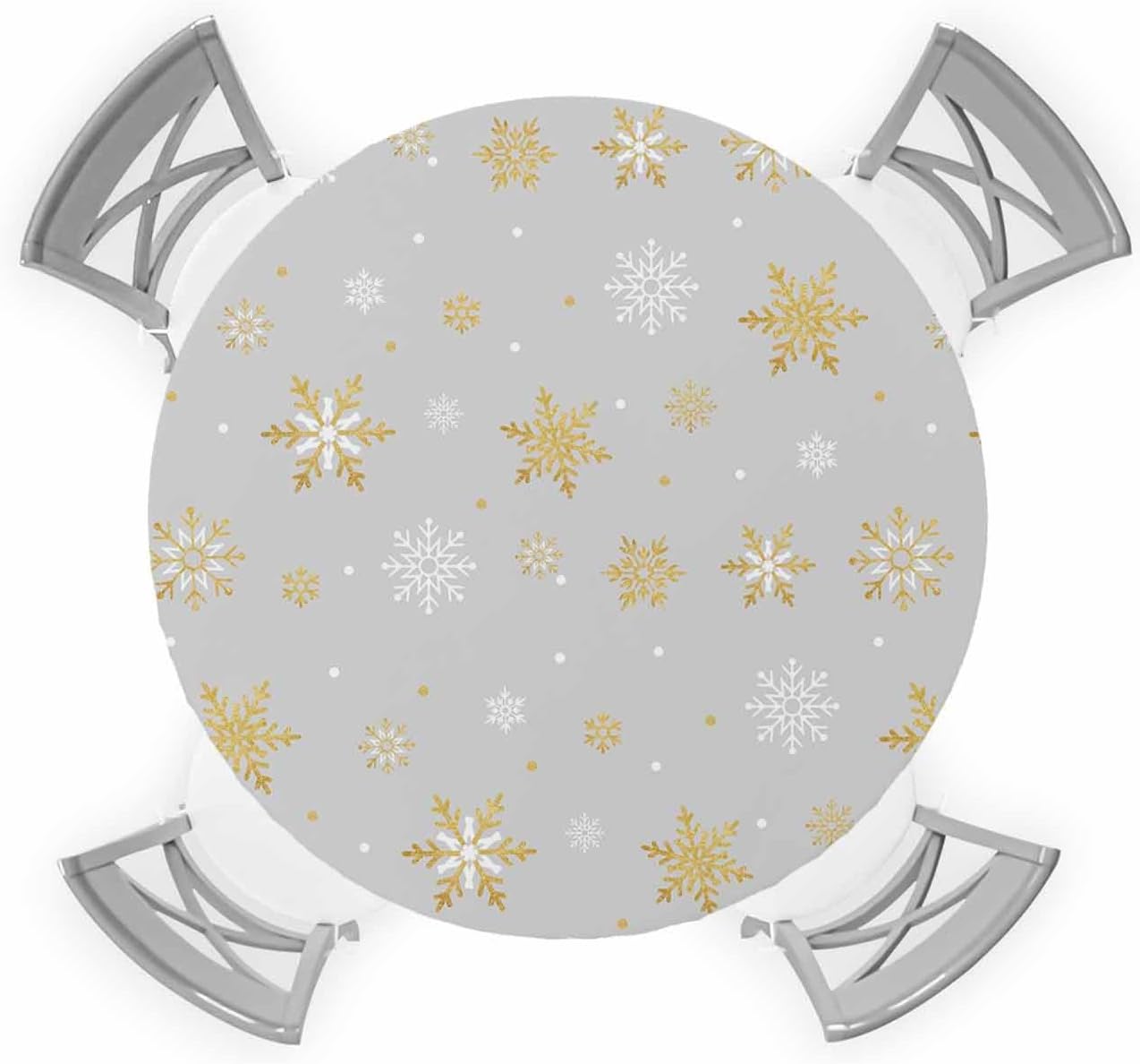 Winter Snowflake Round Waterproof Table Cover Gold Grey White 45-54