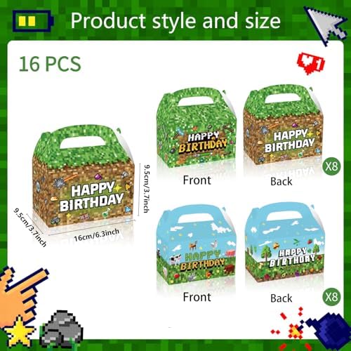 16 Piece Pixel Style Goodie Boxes for Birthday Parties