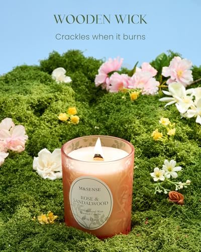 MSENSE Rose Sandalwood Scented Candle Wooden Wick 18 oz