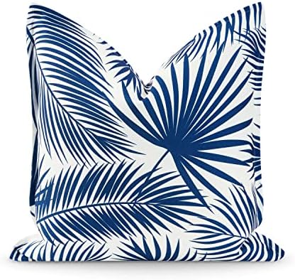 Hofdeco Premium Navy Blue Palm Leaf Throw Pillow Cover