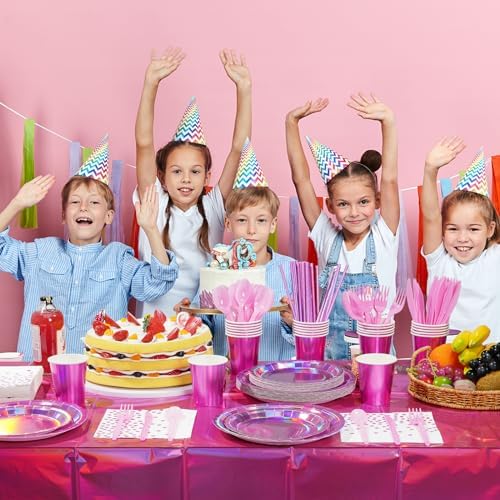 FunnyPars Iridescent Pink Party Plates Set for 25 Guests