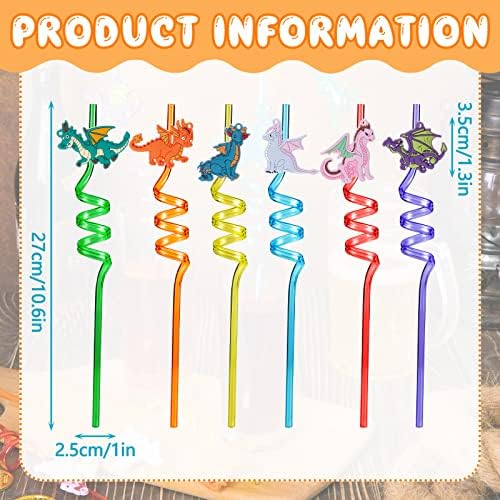 Zhehao 24 Piece Dragon Drinking Straws for Kids Parties