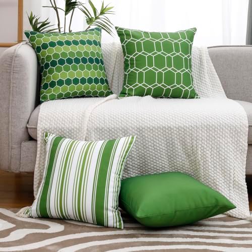 CARRIE HOME Waterproof 18x18 Green Pillow Covers Set of 4