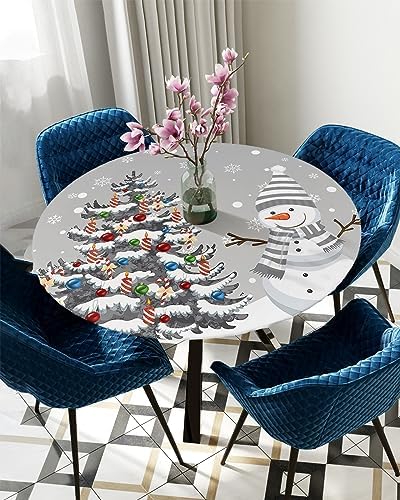 Snowman Round Waterproof Table Cover Fitted Tablecloth