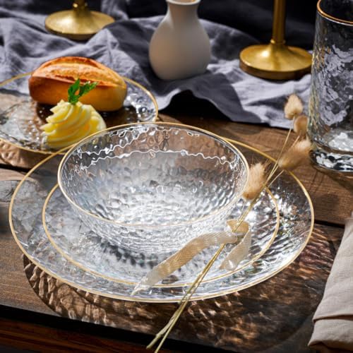 R-kay 100 Pack Clear Plastic Plates with Gold Rim