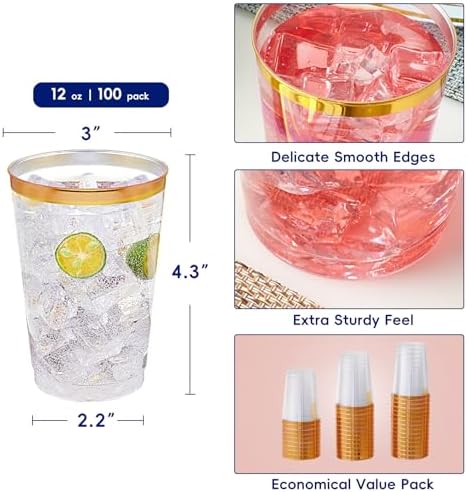 JOLLY CHEF 100 Pack 12 oz Clear Plastic Cups