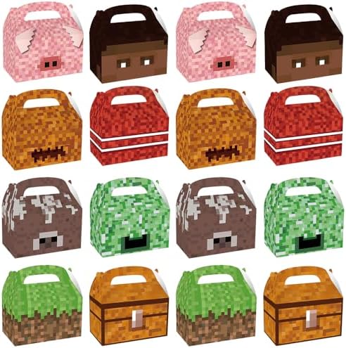 16 Pcs Pixel Theme Gift Box Bags for Birthday Parties