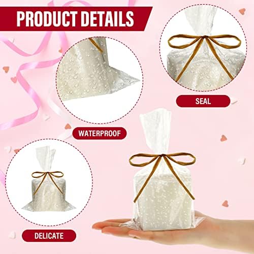Tudomro 100 Pcs Clear Cellophane Soap Bags with Raffia Rope
