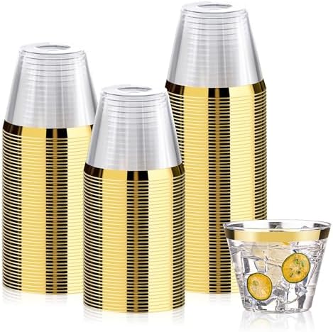 100 Pack 9 Oz Gold Plastic Cups for Parties