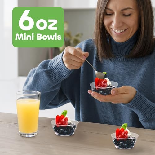 JoyServe Clear Mini Plastic Bowls 50 Pack 6 Oz
