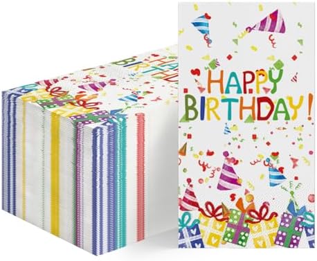 Horaldaily 100 Birthday Disposable Paper Napkins with Balloon Design