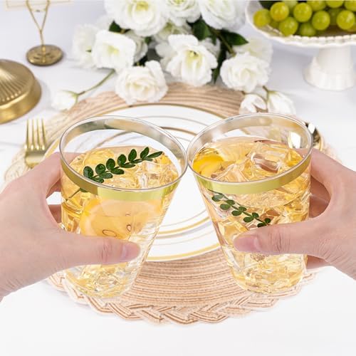 12oz Gold Plastic Cups 100 Pack Party Cocktail Glasses