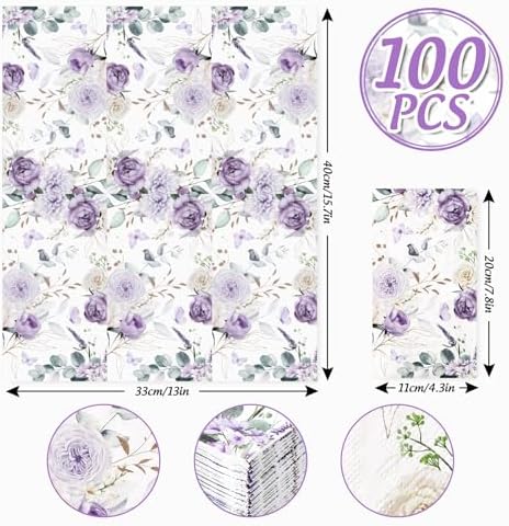 100Pcs Watercolor Purple Flower Butterfly Napkins