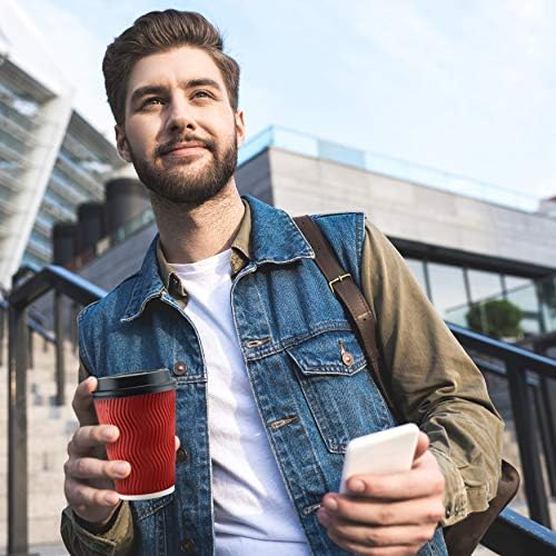 NYHI 100 Pack 12 oz Red Paper Cups with Black Lids