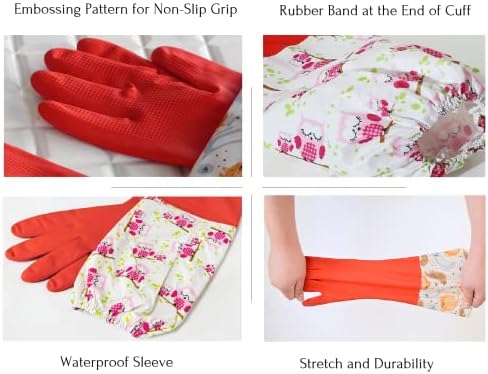 Reusable Waterproof Latex Rubber Gloves with Fleece Lining 2 Pairs