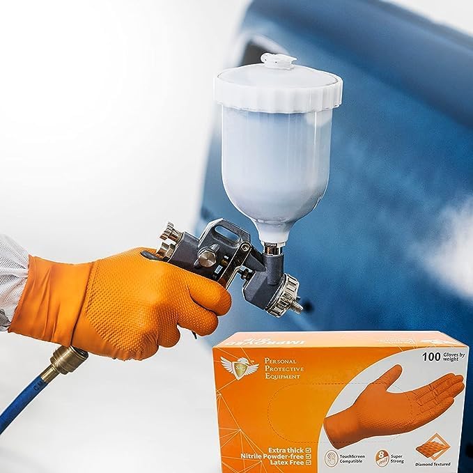 SG Orange Nitrile Gloves 100 Pcs Heavy Duty Powder-Free