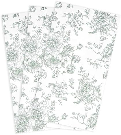 100 Floral Guest Napkins Sage Green and White Toile