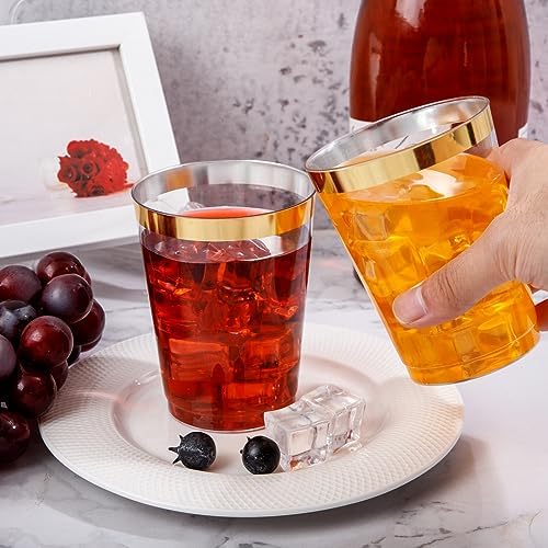DaYammi 200 Pack 10 Oz Gold Rimmed Plastic Cups for Parties