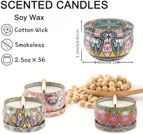 Scented Candles Gift Set of 36 25oz Travel Tins with Relaxing Scents
