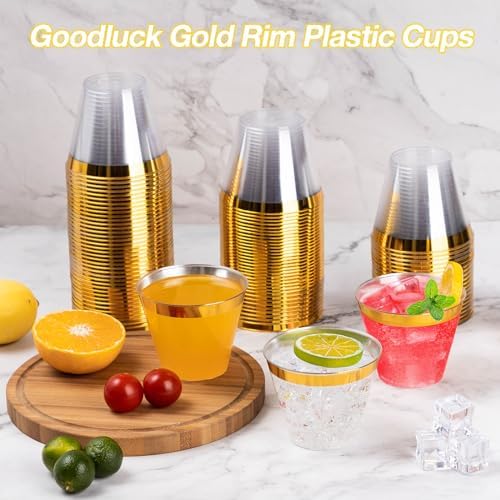 Goodluck 100PCS 9oz Gold Plastic Cups for Parties and Events
