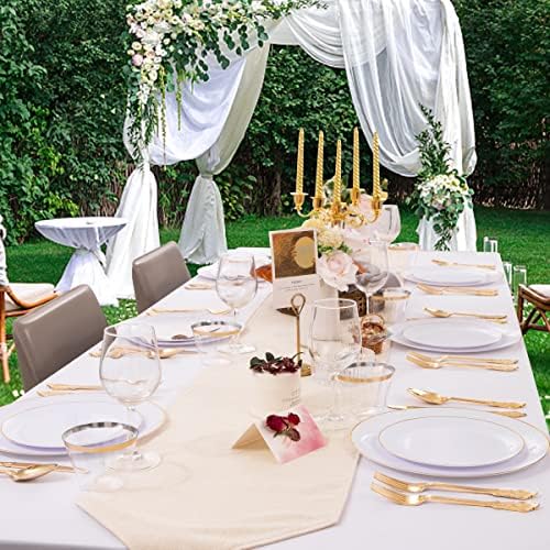 KIRE 100PCS Disposable Plates - White with Gold Rim for Party and Wedding