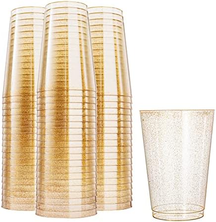 N9R 100PCS 12oz Gold Glitter Plastic Cups for Parties