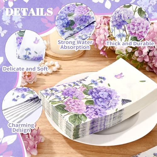 Homlouue 100PCS Floral Hydrangea Napkins