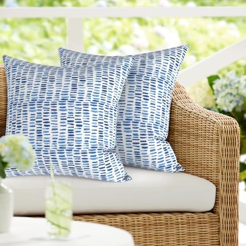 Pack of 2 Waterproof Patio Pillows with Inserts Pebble Blue 18x18 In