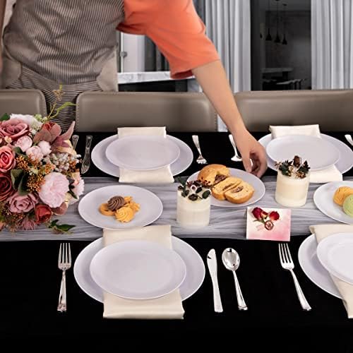 PULOTE 100PCS White Plastic Plates for Party and Wedding