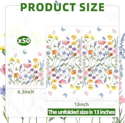 50 Count Wild Flowers Decorative Napkins for Parties