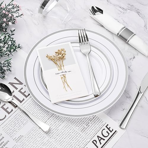 350PCS Silver Plastic Dinnerware Set for 50 Guests