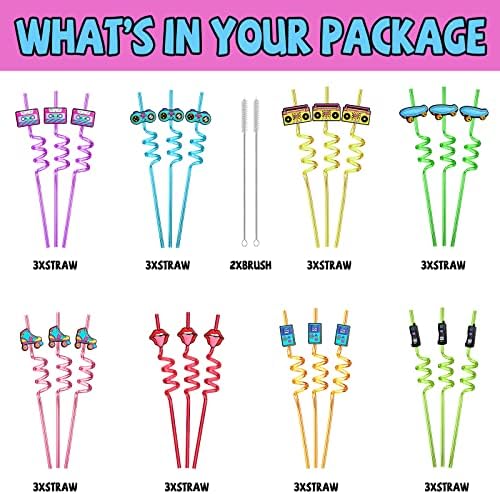 24 Retro 90s Party Straws with Cleaning Brush