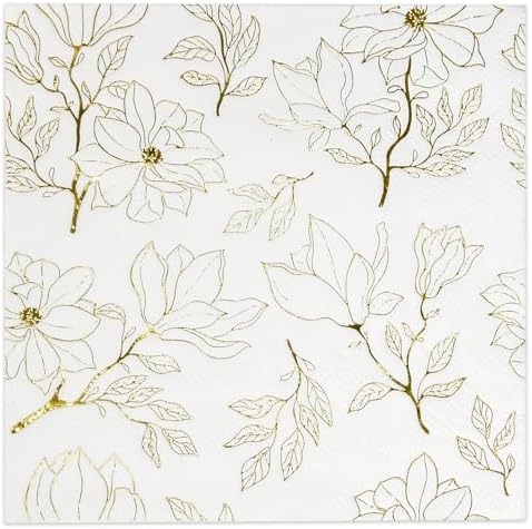 Gift Boutique Floral Napkins Gold White Disposable 10x10 Inches