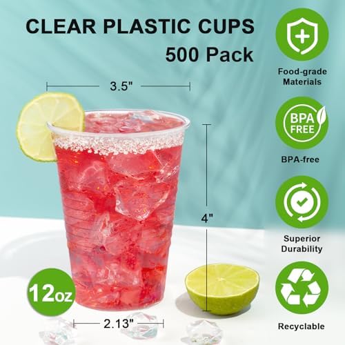 12 Oz Clear Plastic Cups 300 Pack for Events
