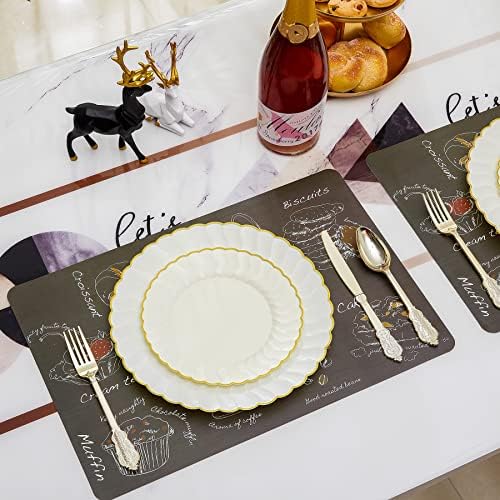 Lullaby 60PCS Ivory Scalloped Plastic Plates with Gold Rim