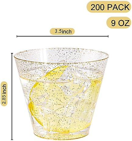 200pcs Gold Plastic Cups 9 Oz