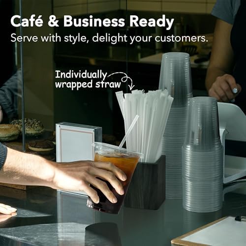100 Pack 16 Oz Clear Plastic Cups with Lids and Straws