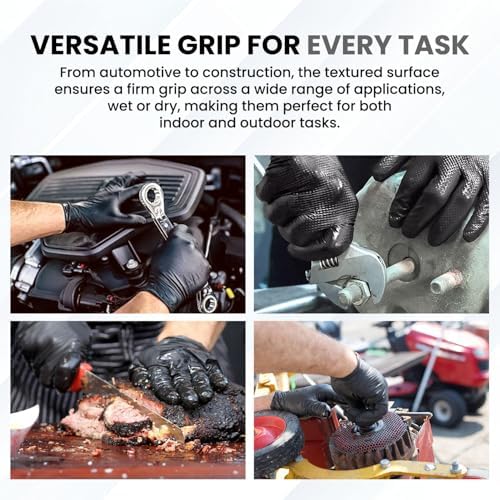 Black Nitrile Gloves with Diamond Texture and Octopus Grip