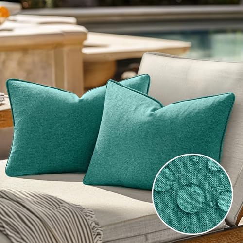 EMEMA 2 Pack Waterproof Outdoor Throw Pillow Covers 12x20 Inch Turquoise